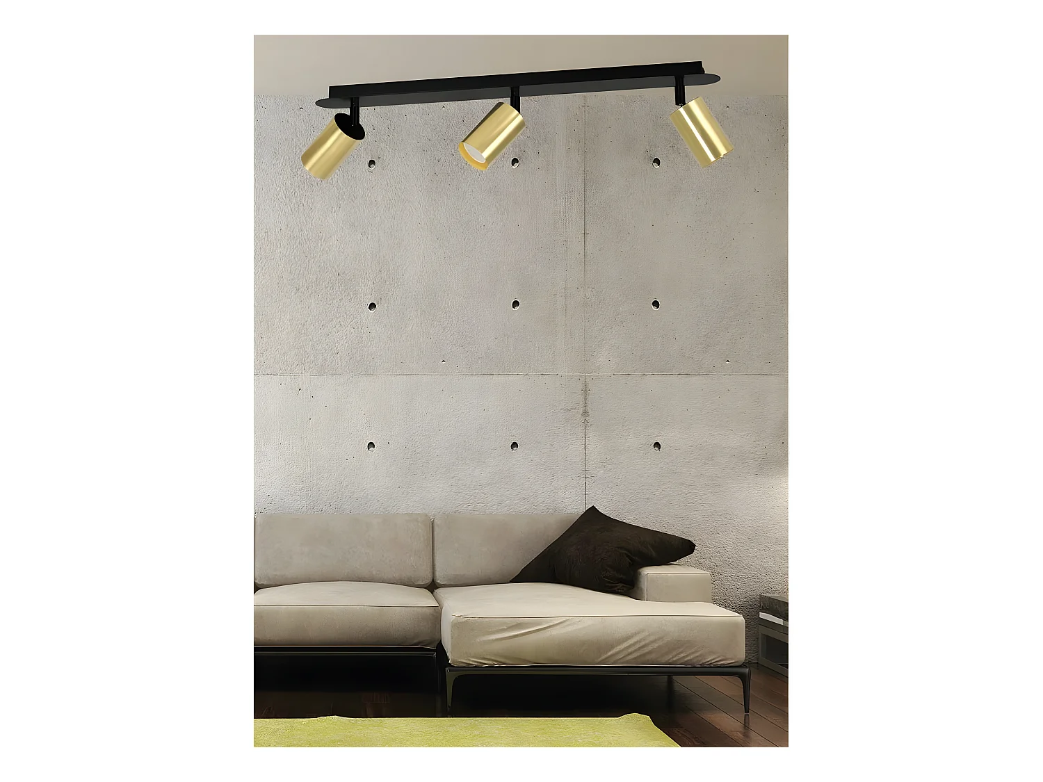 Plafonnier linéaire noire moderne Tao avec 3 spots dorés orientables 3xGU10