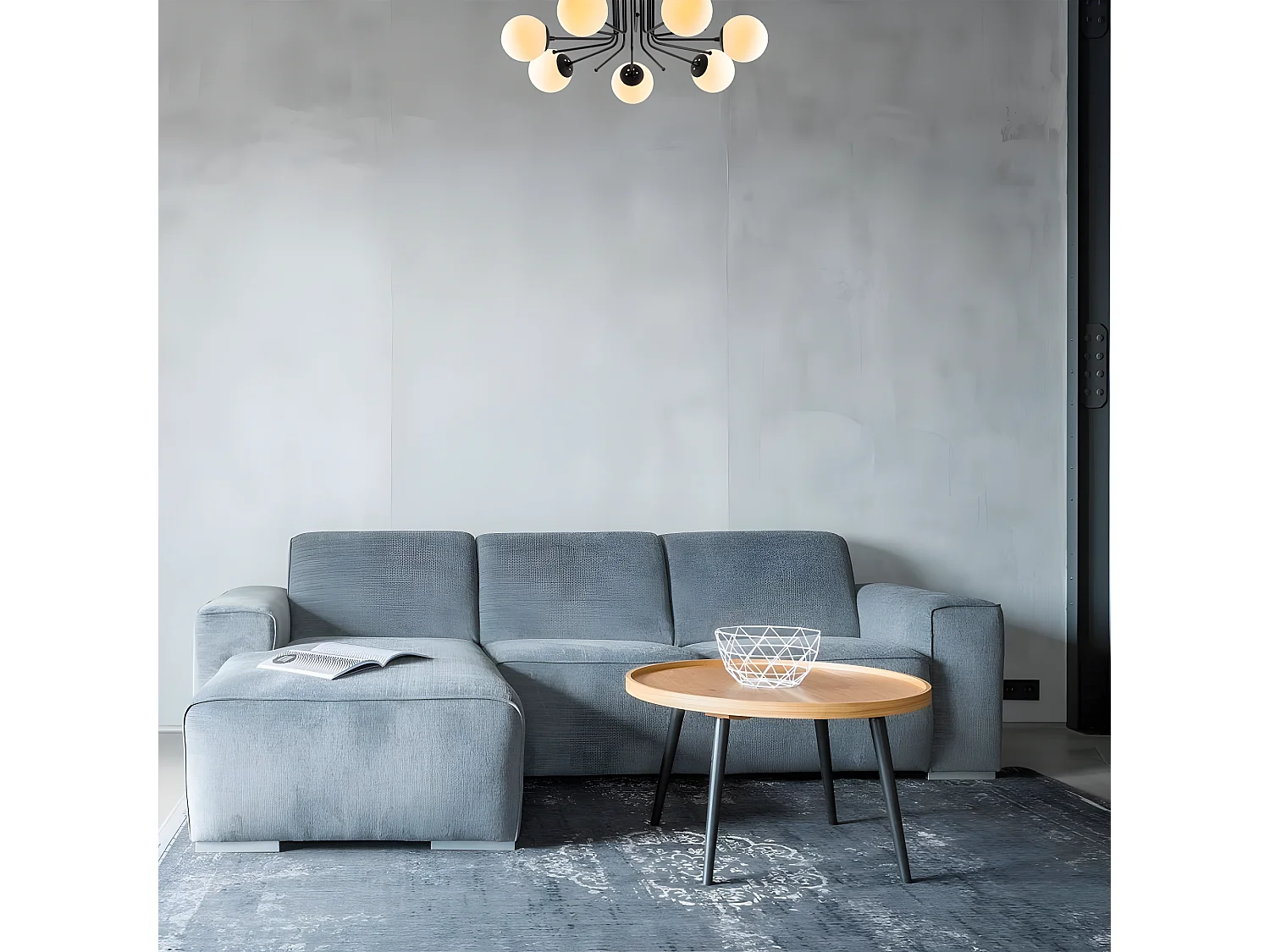 Plafoniera Marga nera con 7 sfere in vetro bianco 7xE27 ø90cm