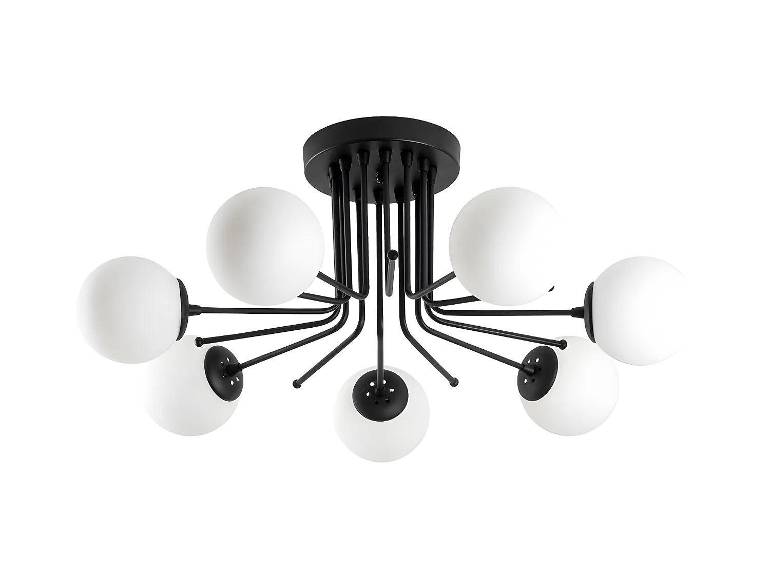 Candeeiro de teto Marga preto com 7 bolas de vidro branco 7xE27 ø90cm