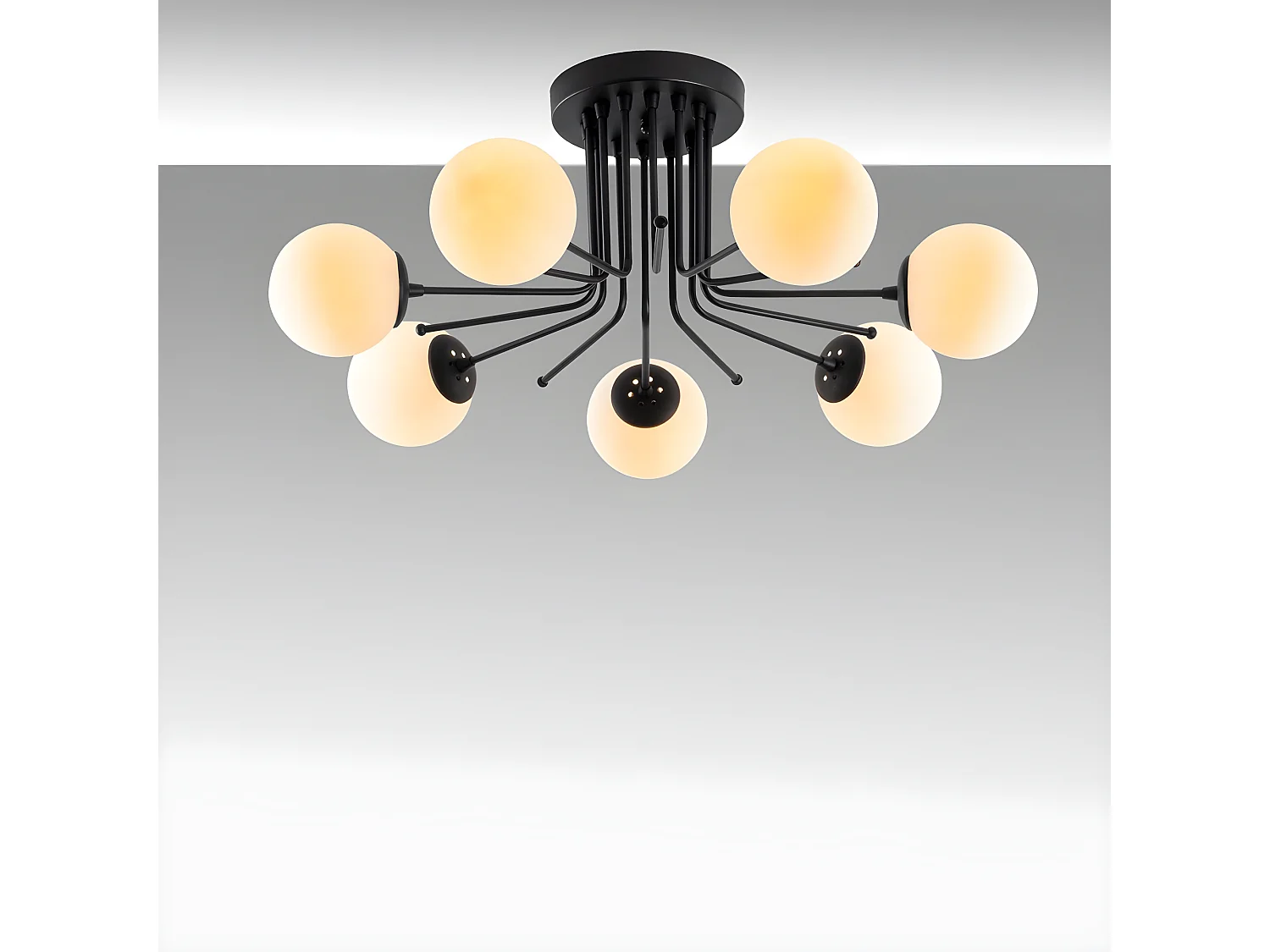 Candeeiro de teto Marga preto com 7 bolas de vidro branco 7xE27 ø90cm