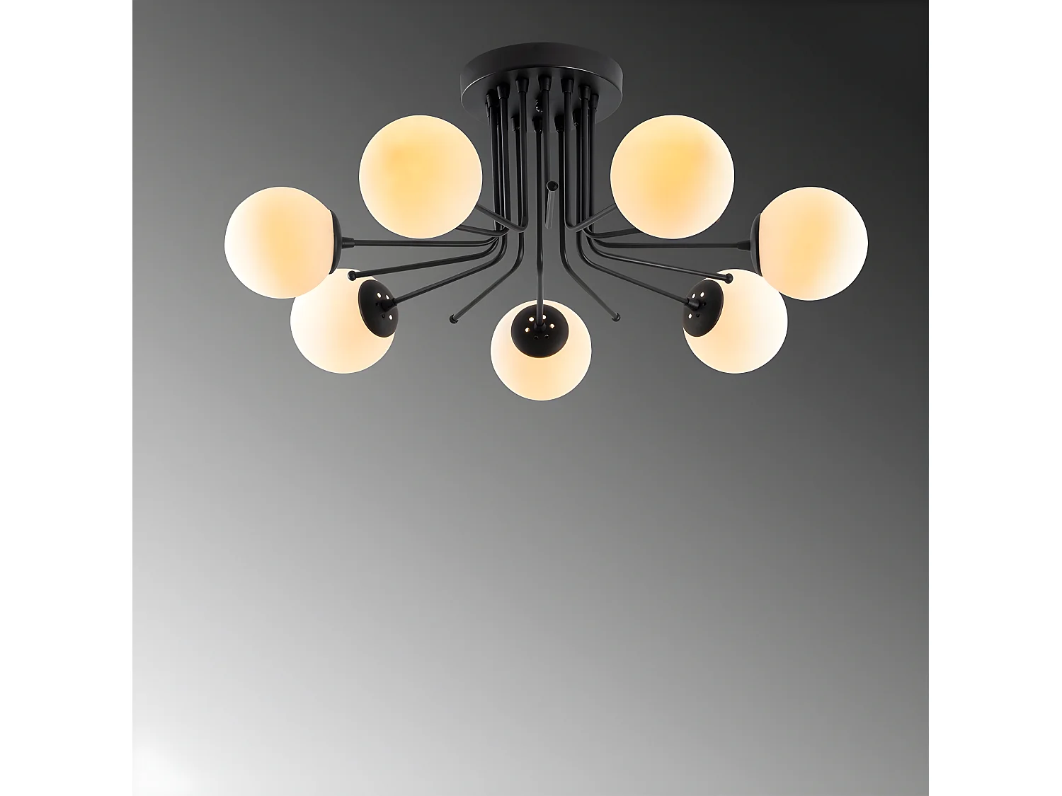 Candeeiro de teto Marga preto com 7 bolas de vidro branco 7xE27 ø90cm