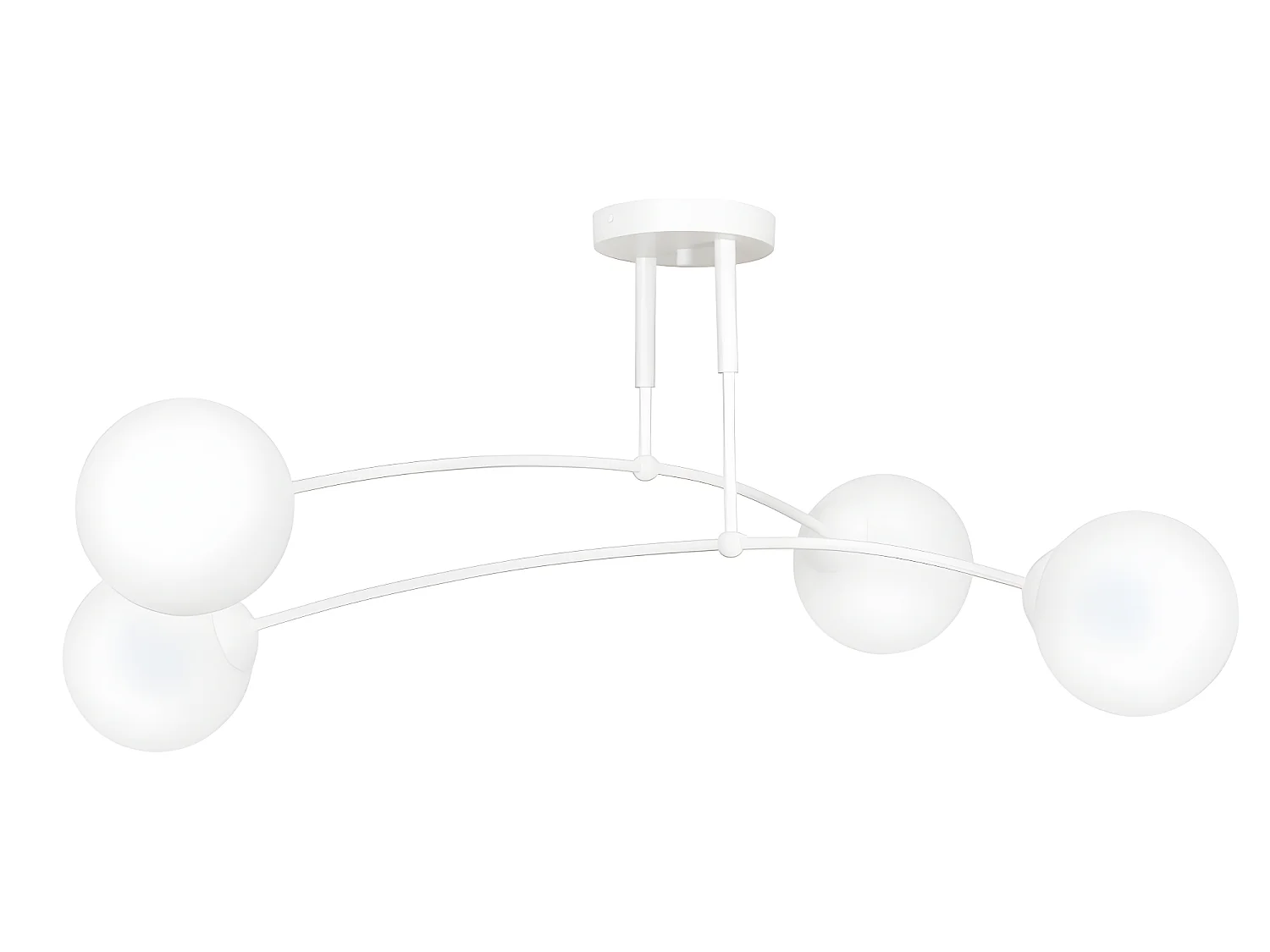 Plafonnier Mobis moderne avec barres blanches irrégulières et 4 sphères en verre 4xE14