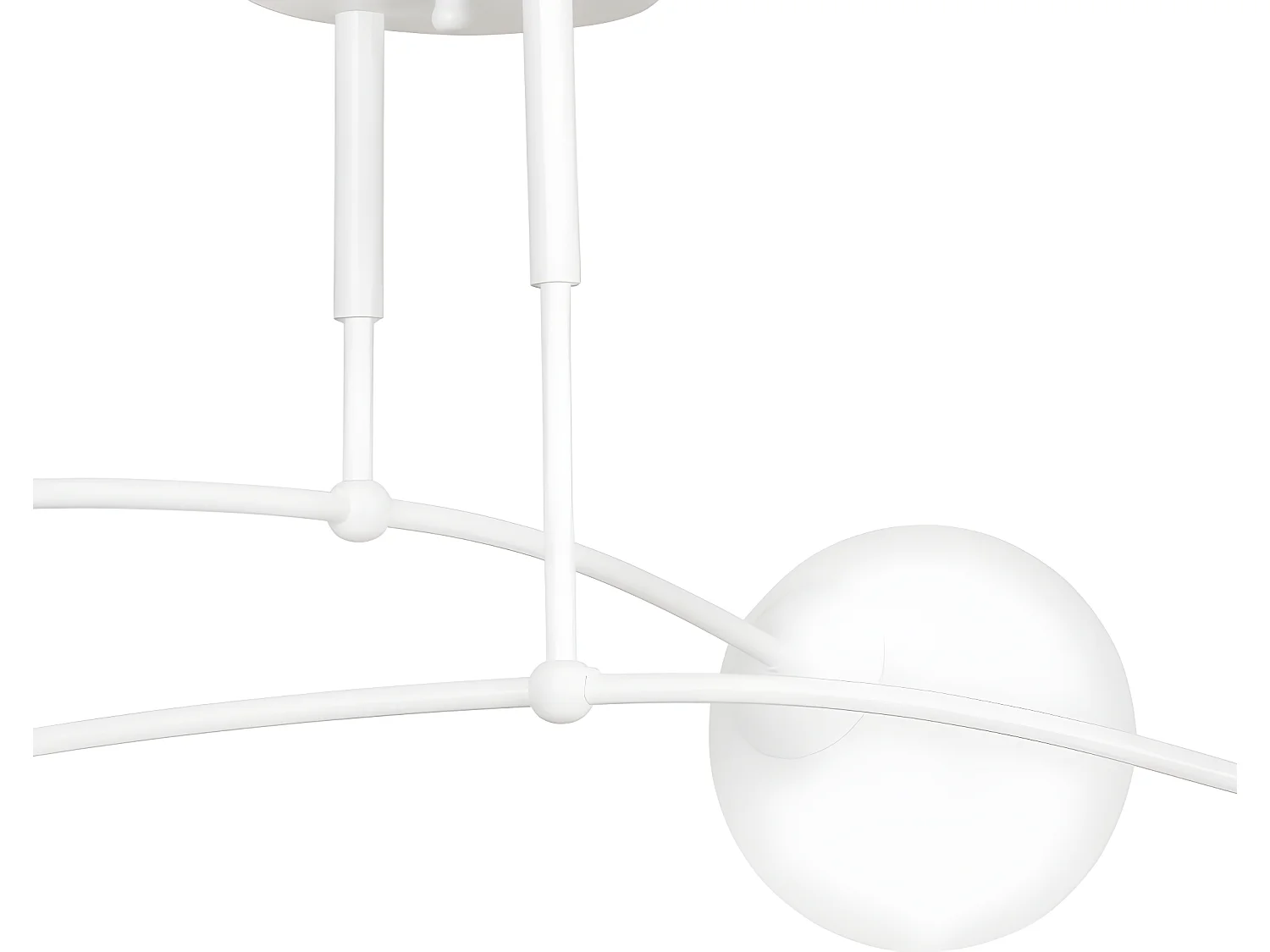 Plafonnier Mobis moderne avec barres blanches irrégulières et 4 sphères en verre 4xE14