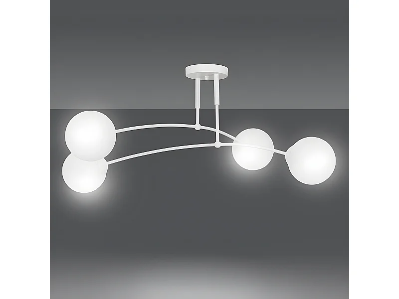 Moderne Mobis plafondlamp met onregelmatige spijlen wit en 4 glazen bollen 4xE14