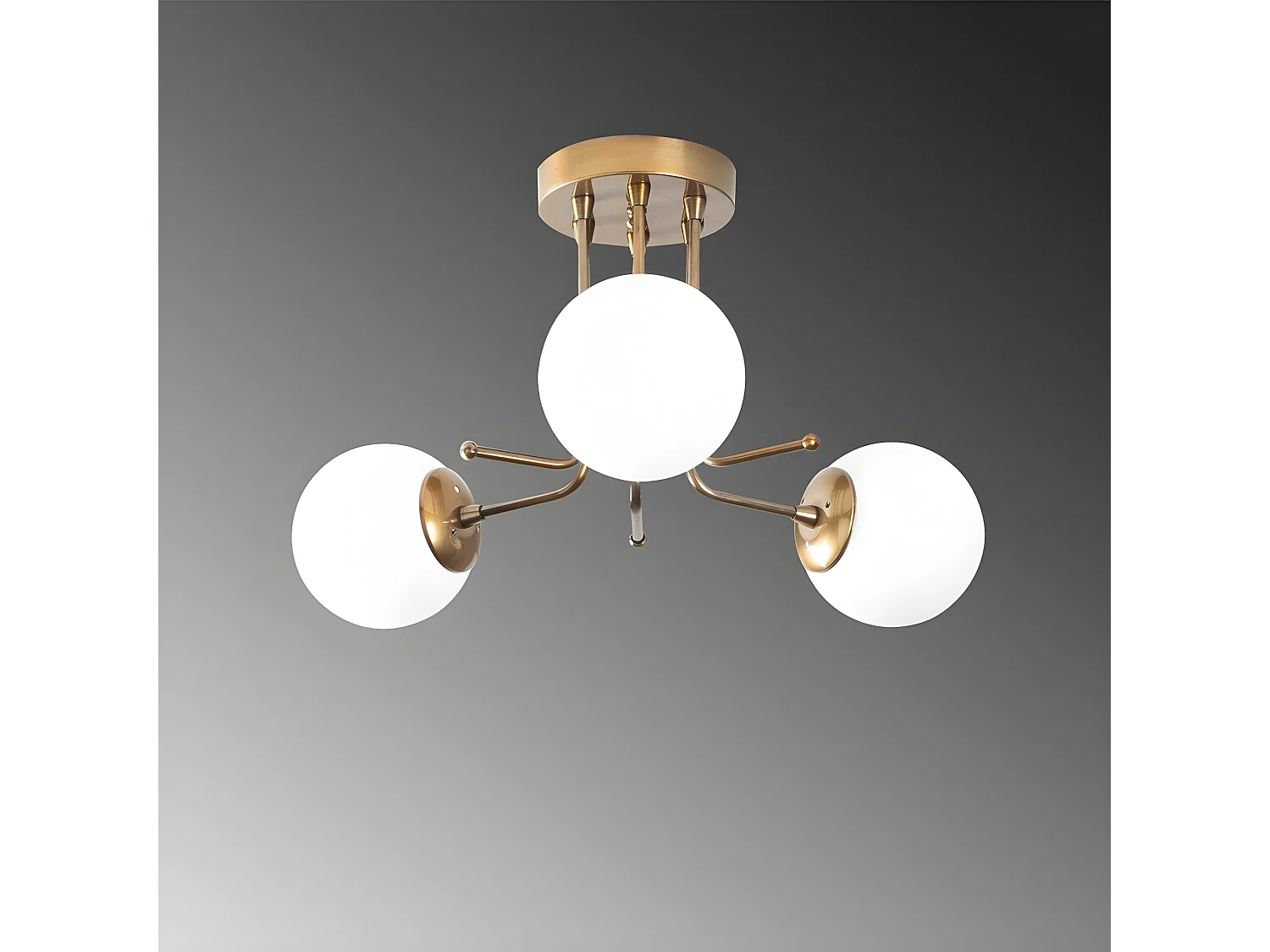 Plafonnier Marga doré antique avec 3 sphères en verre blanc 3xE27 ø48cm