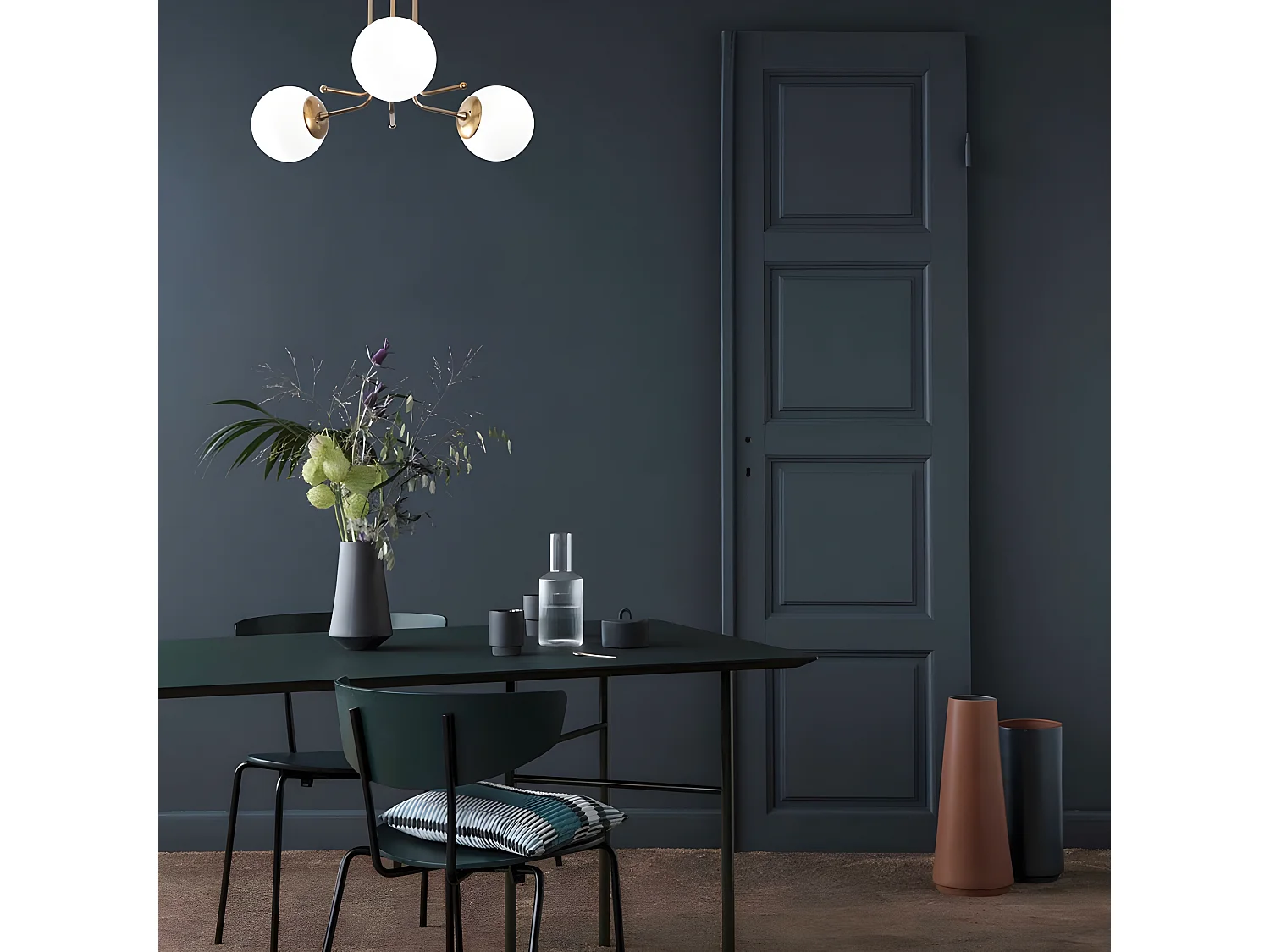 Plafonnier Marga doré antique avec 3 sphères en verre blanc 3xE27 ø48cm