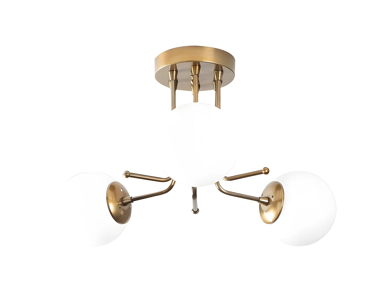 Plafonnier Marga doré antique avec 3 sphères en verre blanc 3xE27 ø48cm