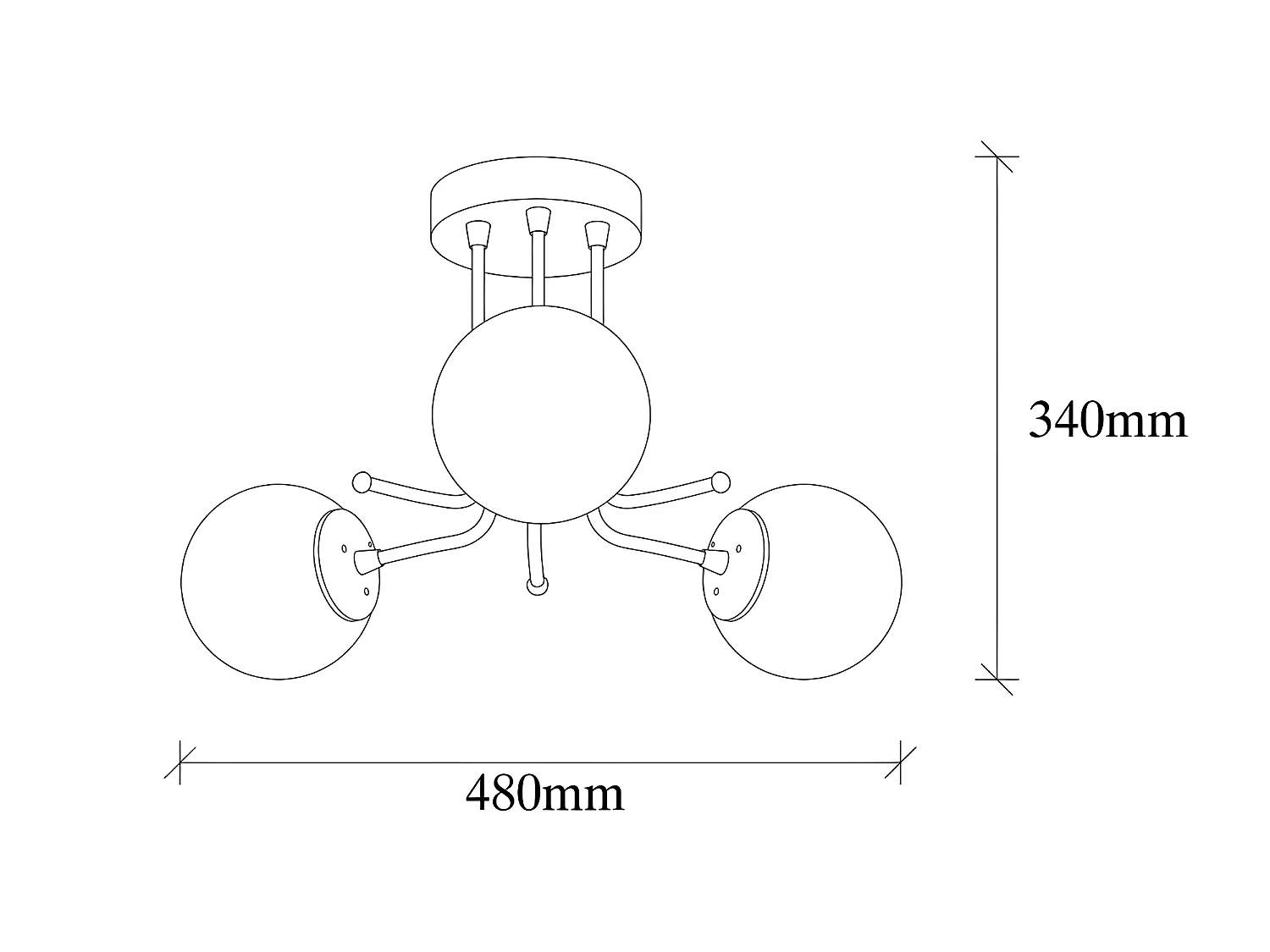 Plafonnier Marga doré antique avec 3 sphères en verre blanc 3xE27 ø48cm