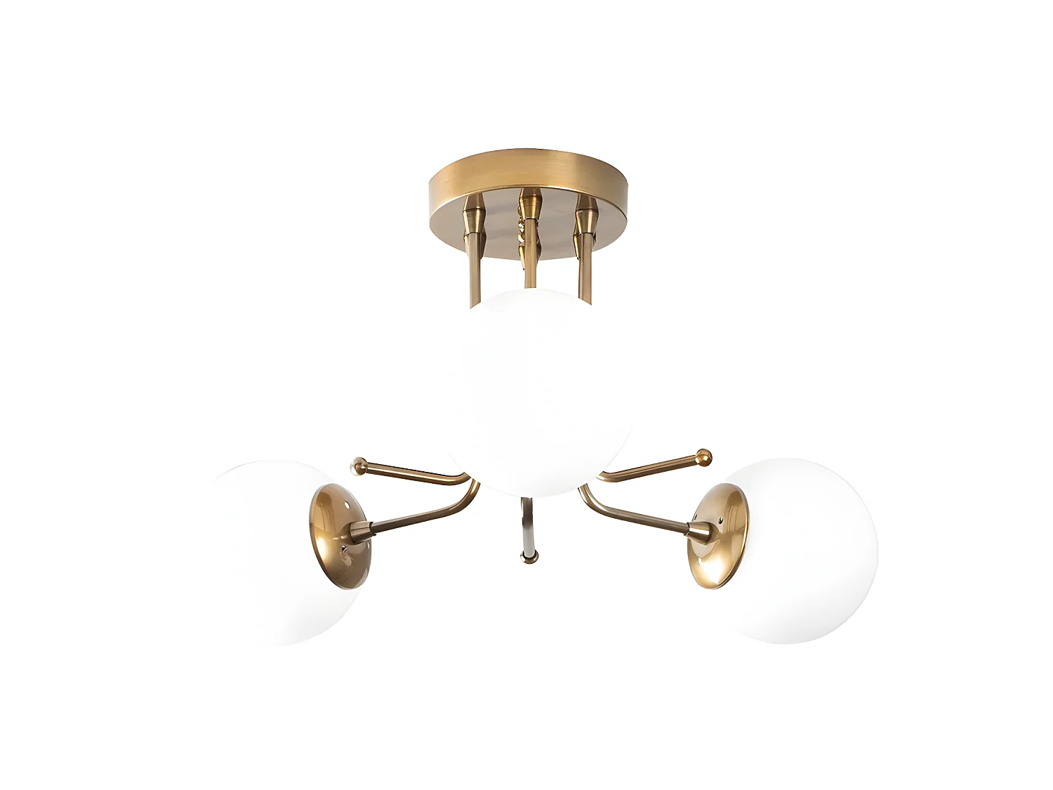 Plafón de techo Marga dorado antiguo con 3 esferas de cristal blanco 3xE27 ø48cm