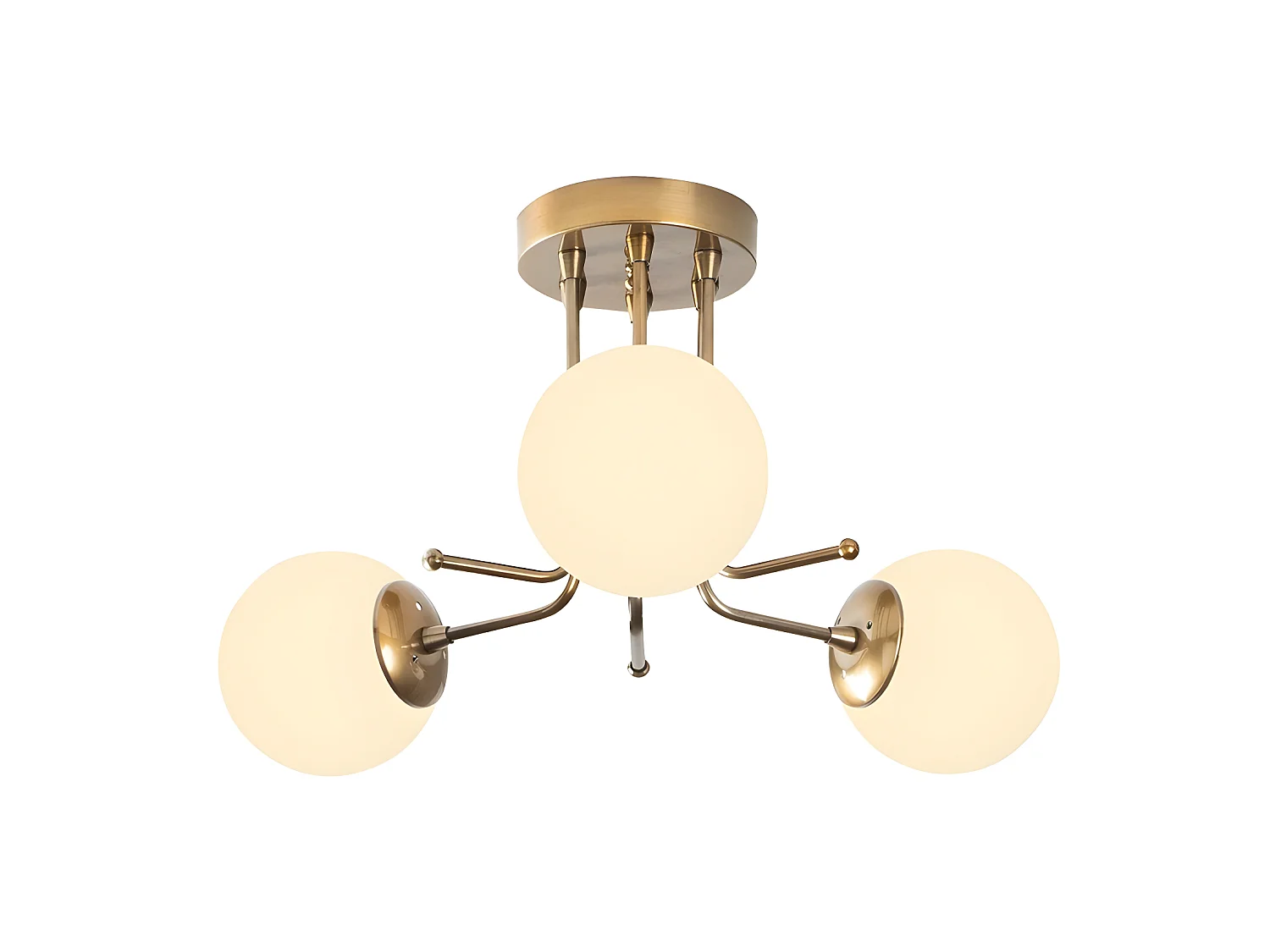 Plafón de techo Marga dorado antiguo con 3 esferas de cristal blanco 3xE27 ø48cm