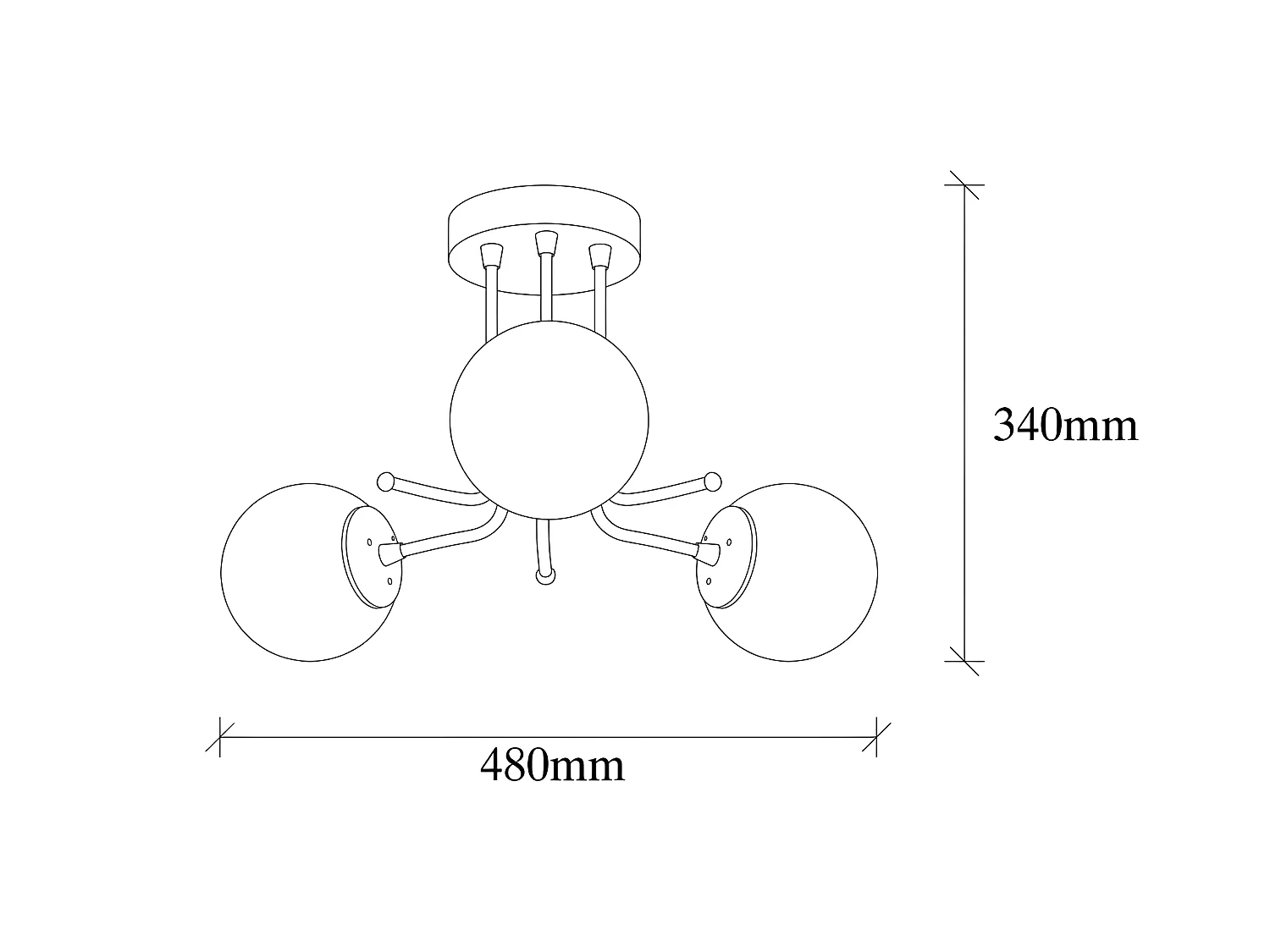 Plafón de techo Marga dorado antiguo con 3 esferas de cristal blanco 3xE27 ø48cm