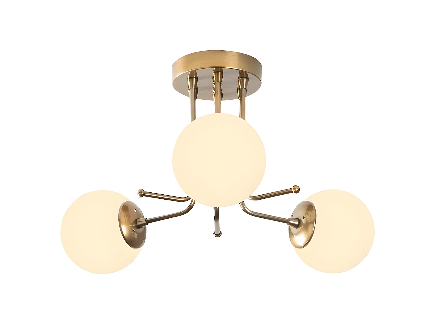 Antiek gouden Plafondlamp Marga met 3 witte glazen bollen 3xE27 ø48cm