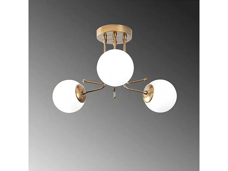 Plafoniera Marga dorato antico con 3 sfere in vetro bianco 3xE27 ø48cm