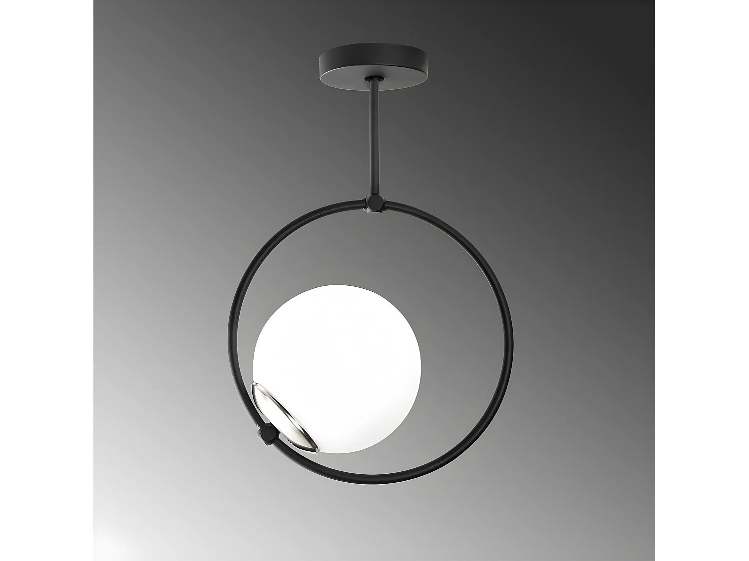 Lâmpada de teto preta Escott com forma de anel e globo de vidro 1xE27