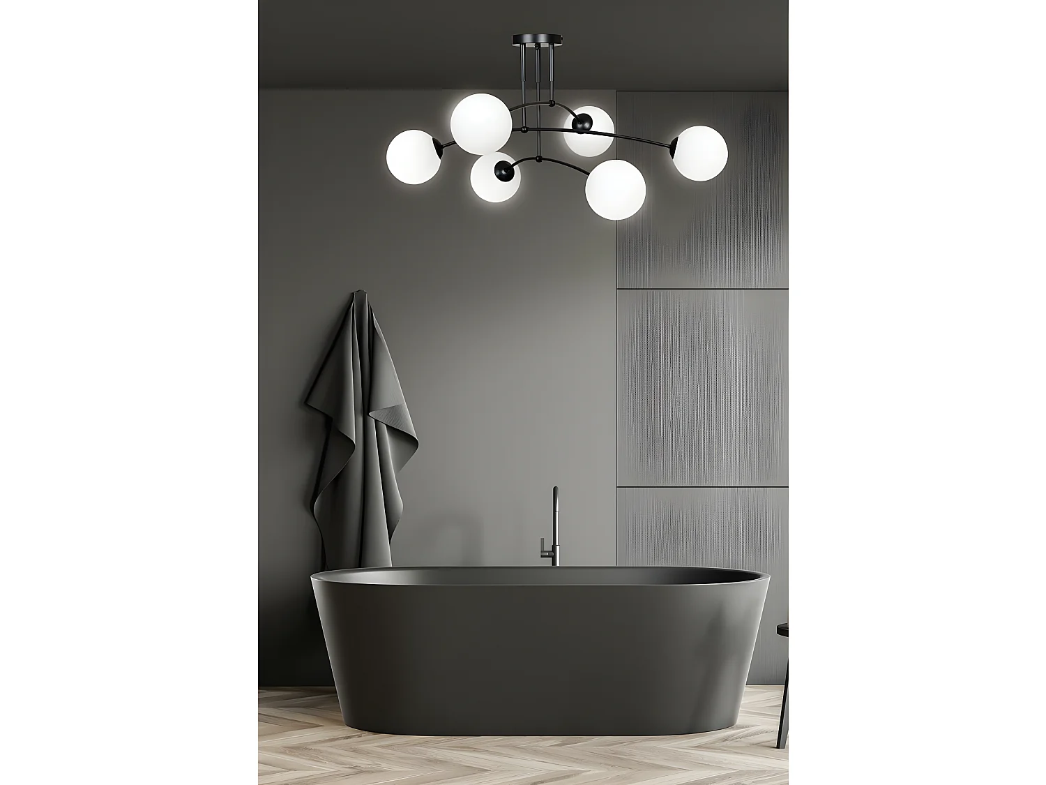 Moderne Mobis plafondlamp met onregelmatige spijlen zwart en 6 glazen bollen 6xE14