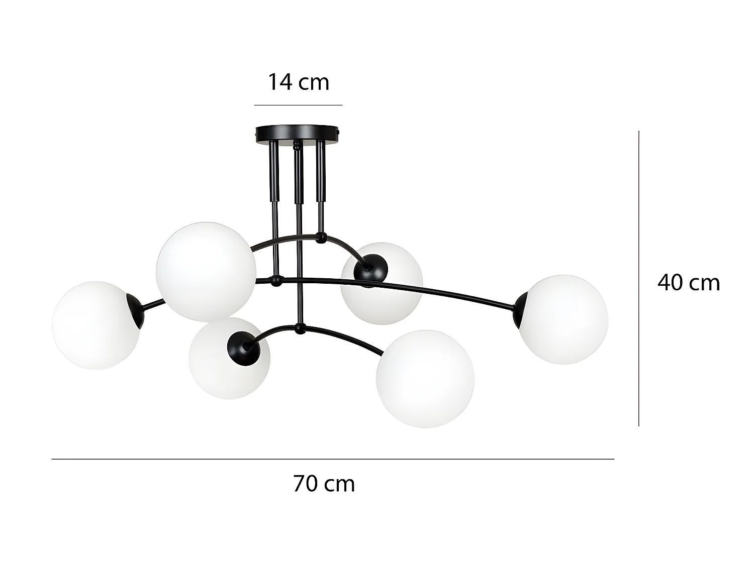 Moderne Mobis plafondlamp met onregelmatige spijlen zwart en 6 glazen bollen 6xE14