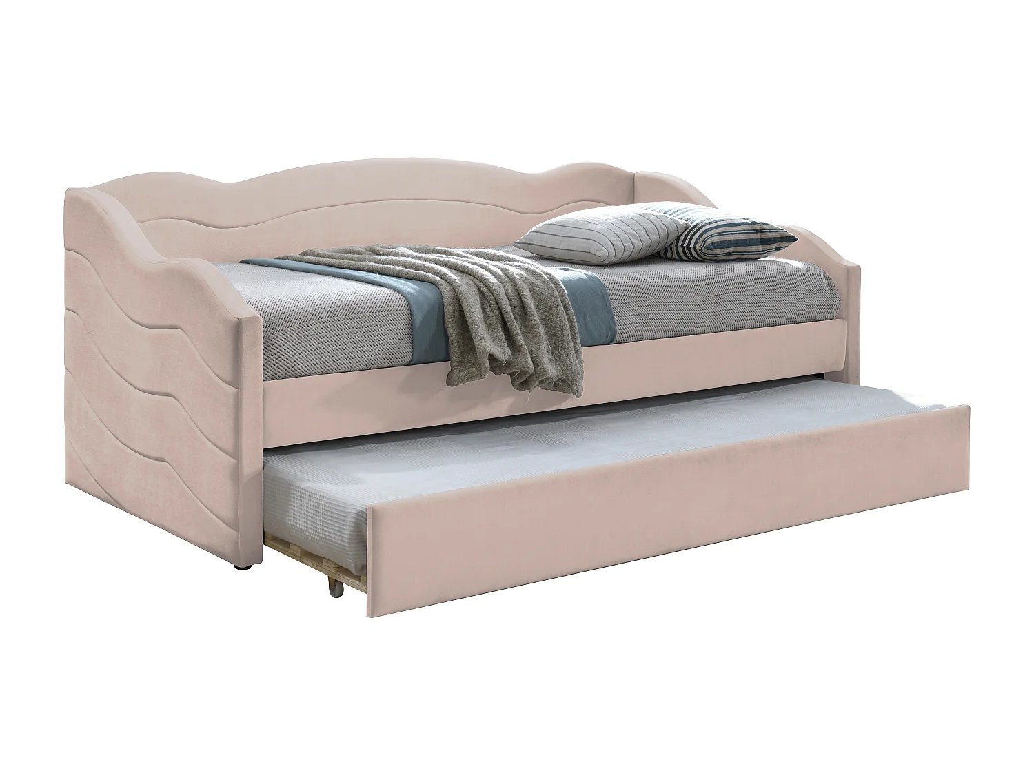 Uitschuifbaar bedbankje 2 x 90 x 190 cm - Velours - Roze - LENVIA