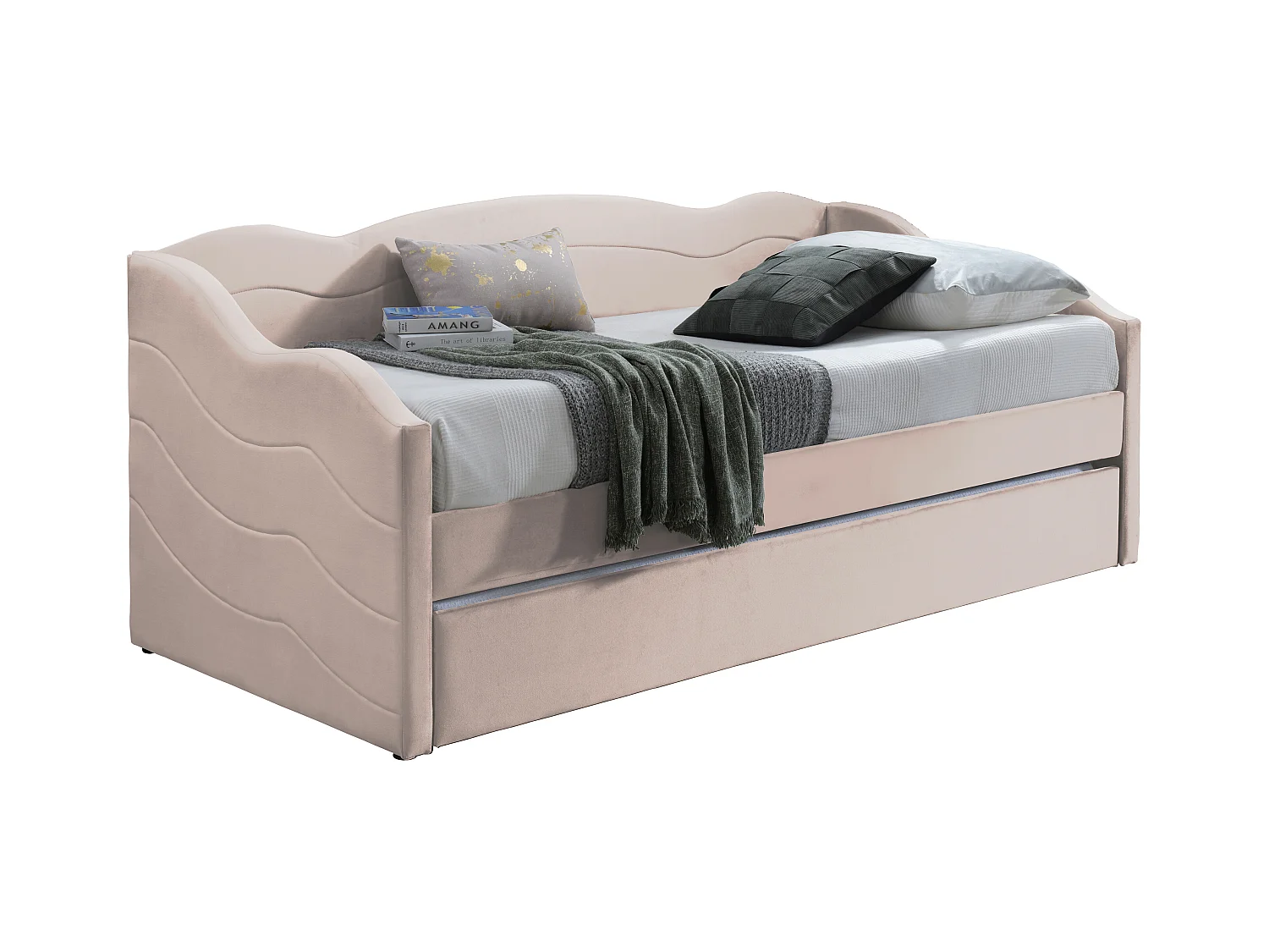 Cama nido 2 x 90 x 190 cm - Terciopelo - Rosa - LENVIA