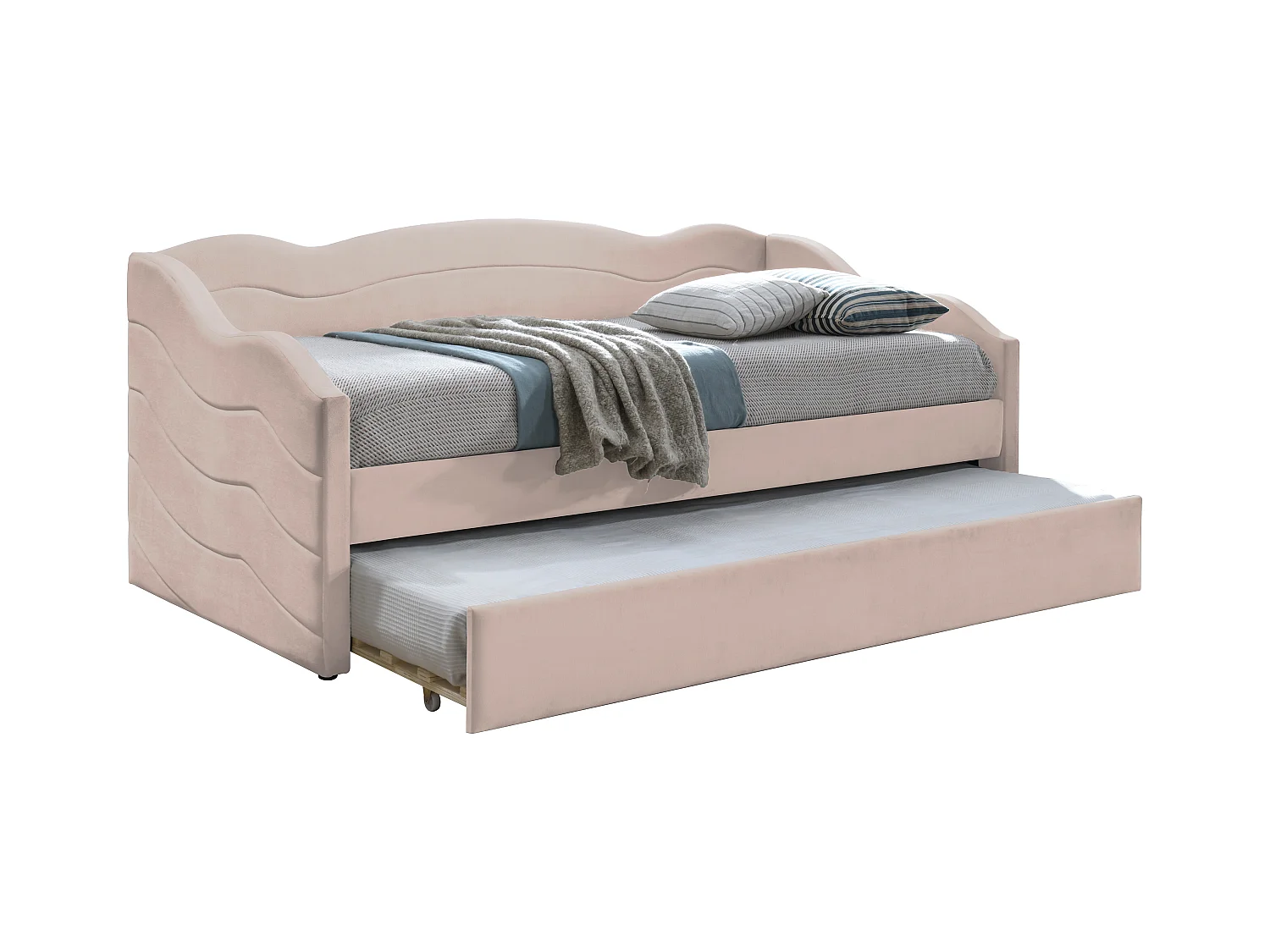 Cama nido 2 x 90 x 190 cm - Terciopelo - Rosa - LENVIA