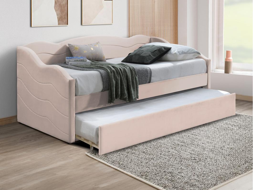 Letto divano a scomparsa 2 x 90 x 190 cm Velluto Rosa - LENVIA