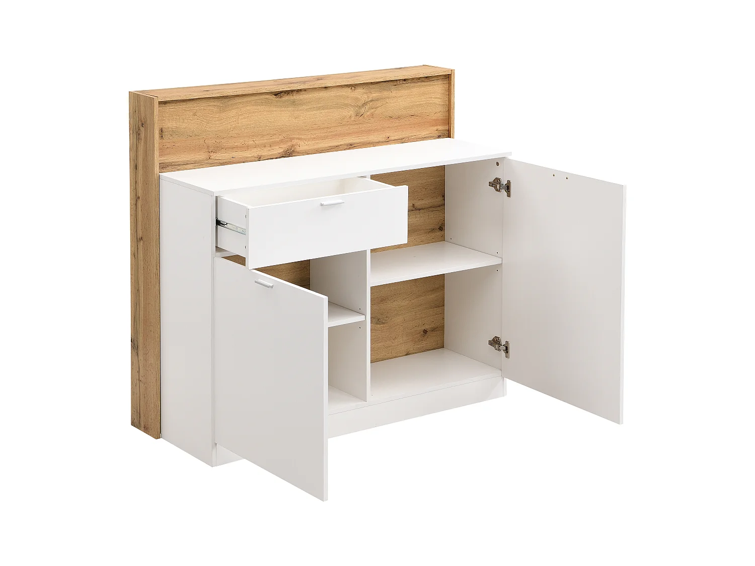 Barmöbel mit 2 Türen & 1 Schublade - MDF - Weiß & Holzfarben - LAMONIA