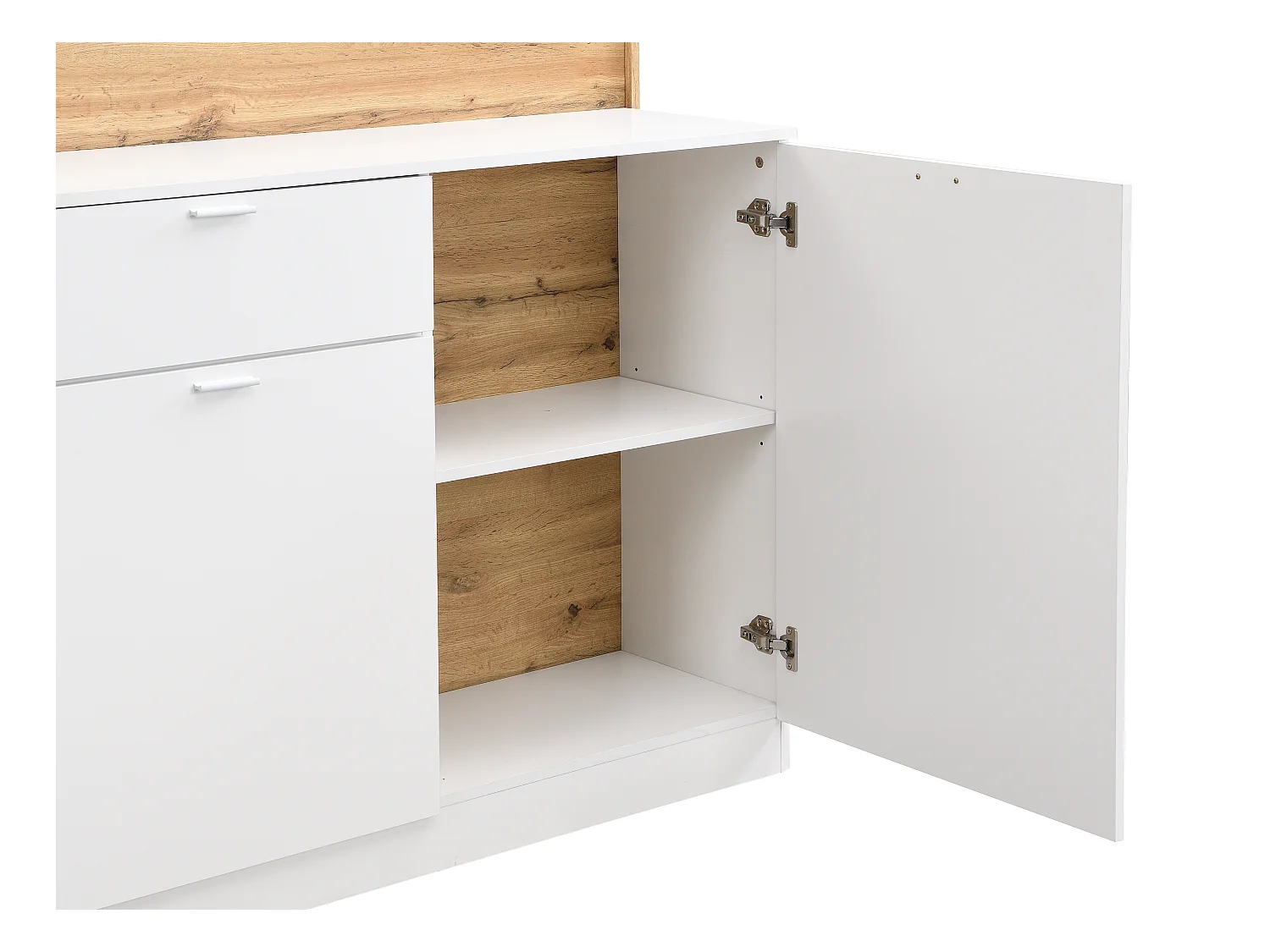 Barmöbel mit 2 Türen & 1 Schublade - MDF - Weiß & Holzfarben - LAMONIA