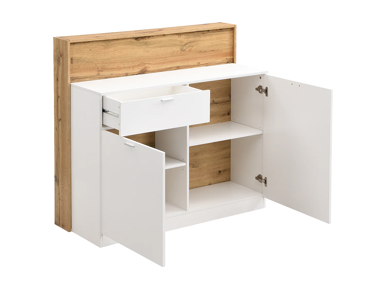 Meuble de bar avec 2 portes et 1 tiroir en MDF - Blanc et Naturel - LAMONIA