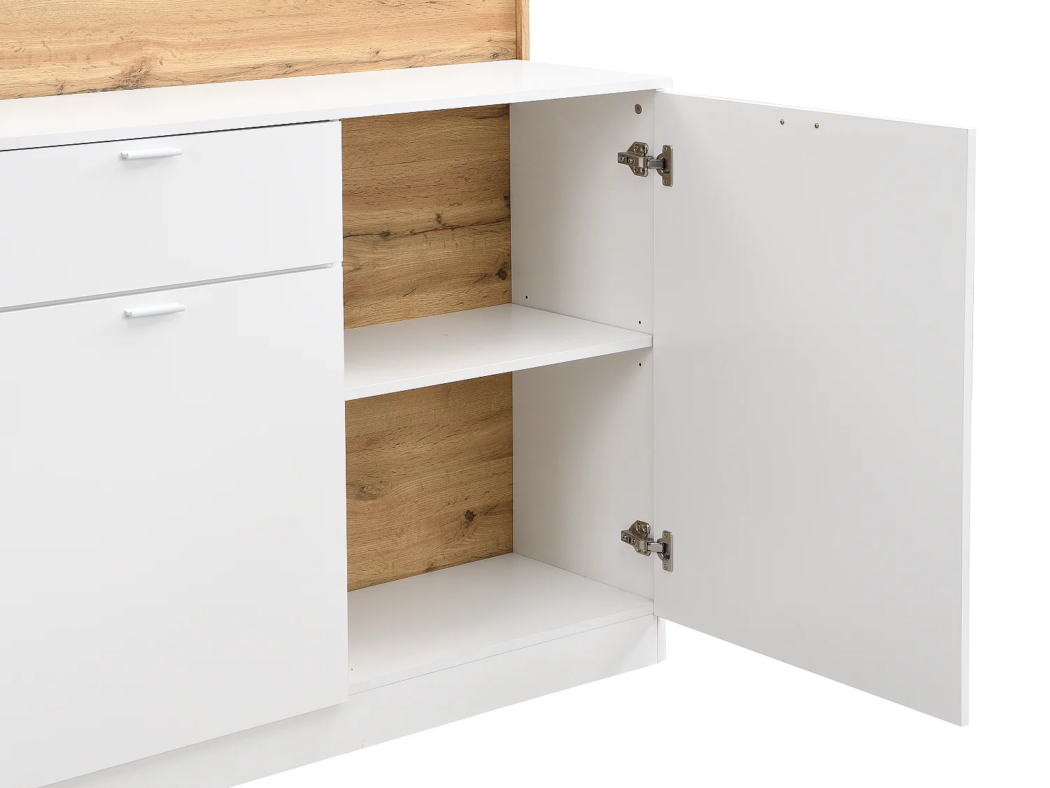 Meuble de bar avec 2 portes et 1 tiroir en MDF - Blanc et Naturel - LAMONIA