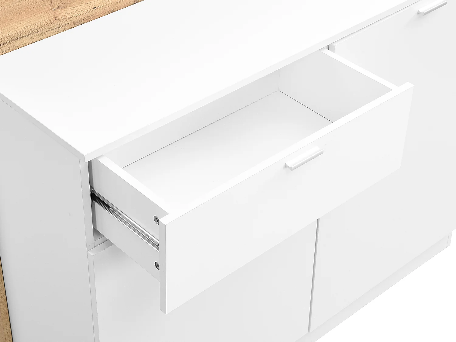 Meuble de bar avec 2 portes et 1 tiroir en MDF - Blanc et Naturel - LAMONIA