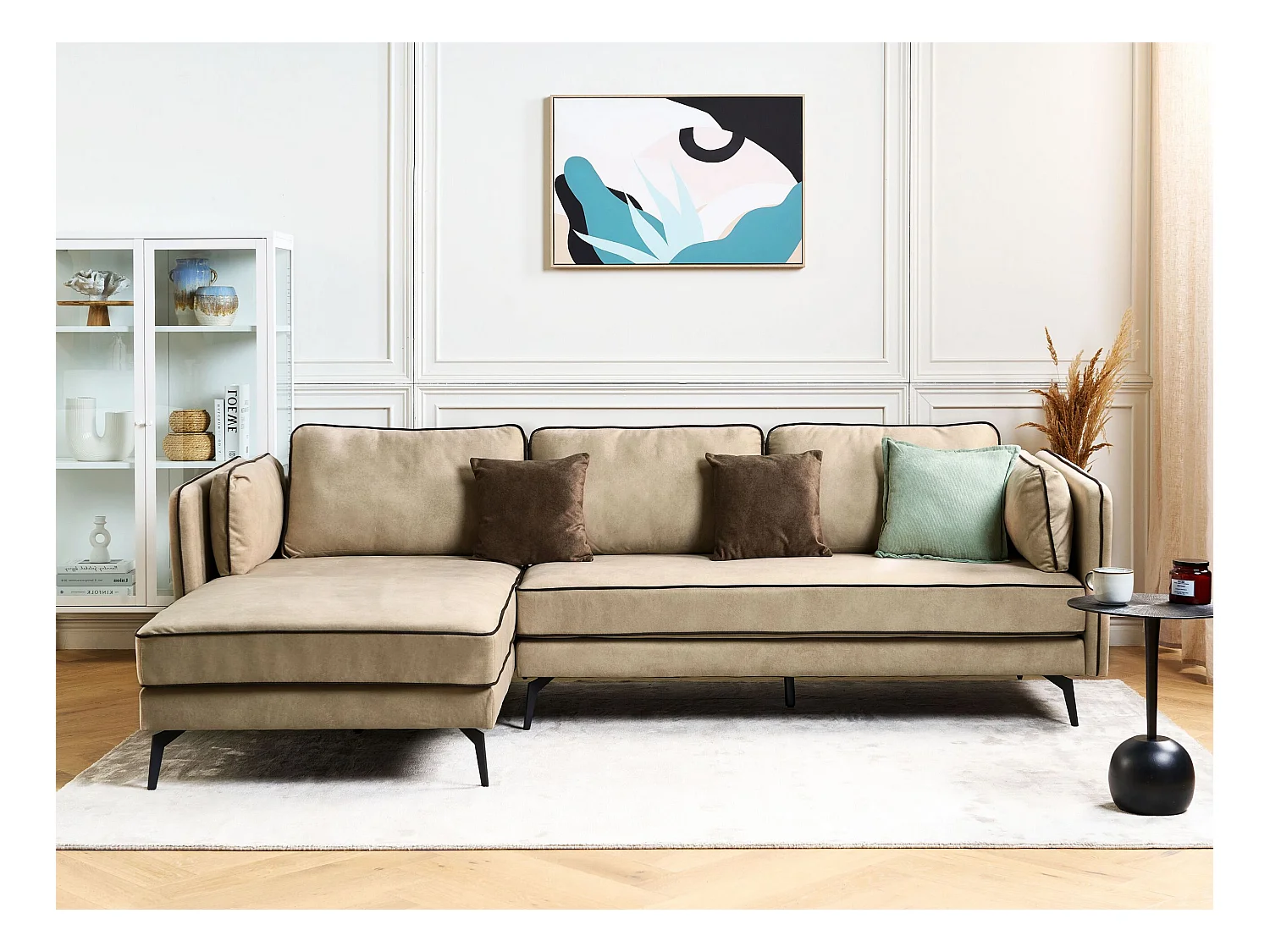 Ecksofa ALTAN Samtstoff Beige 3-Sitzer rechtsseitig