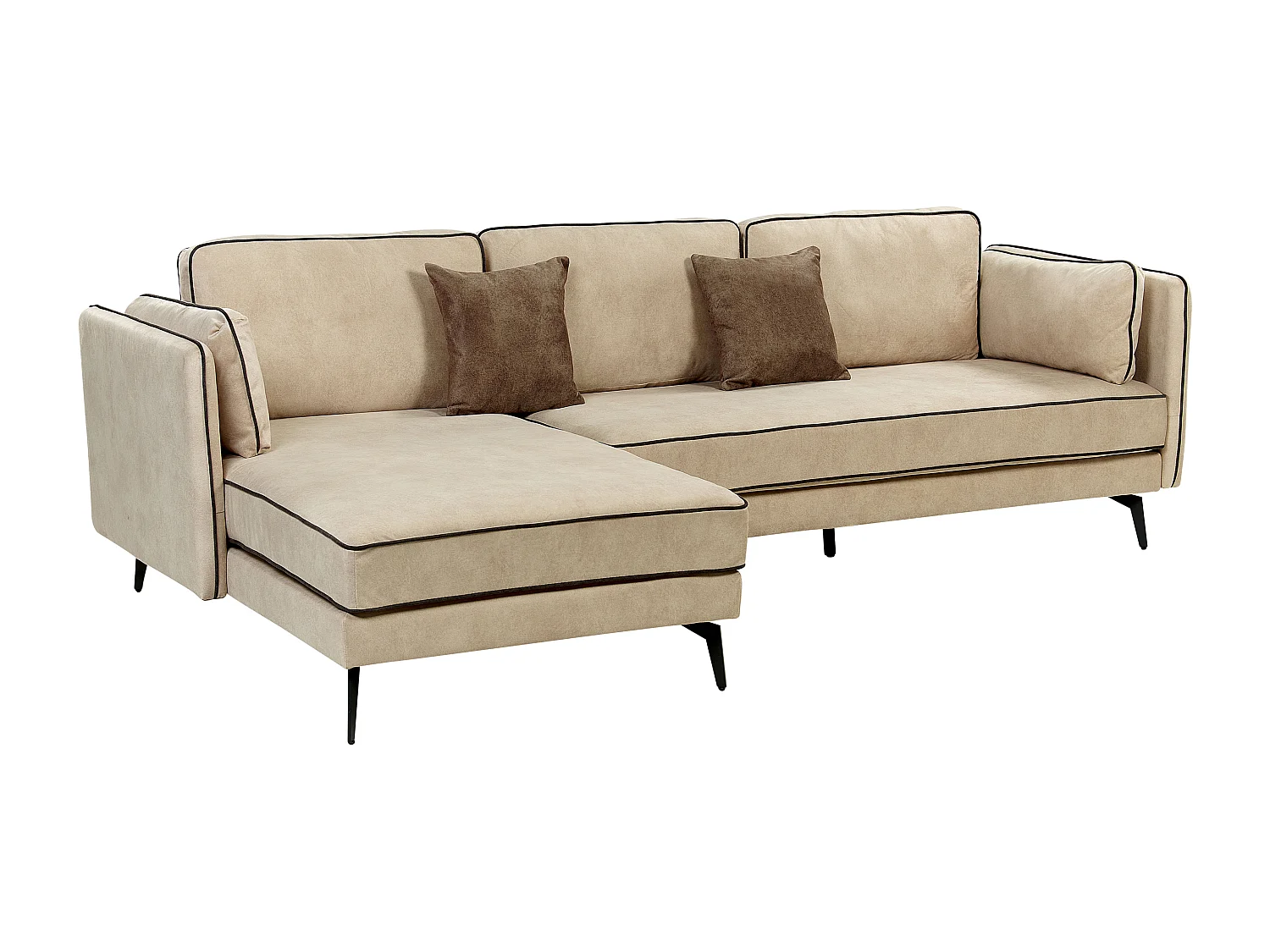 Canapé d'Angle en Velours Beige 3 Places Rembourré Pieds en Métal Altan