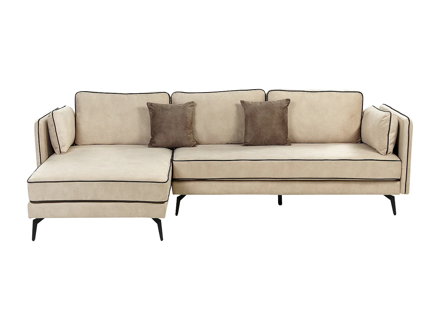Canapé d'Angle en Velours Beige 3 Places Rembourré Pieds en Métal Altan