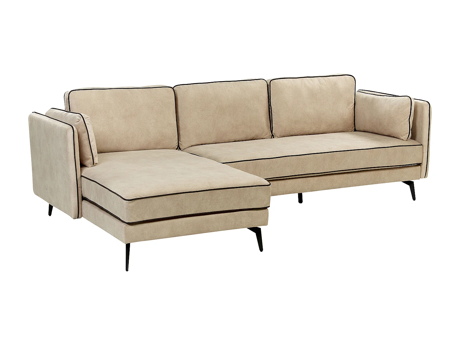 Canapé d'Angle en Velours Beige 3 Places Rembourré Pieds en Métal Altan