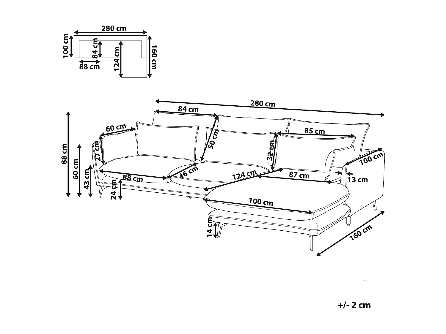 Ecksofa GALLO Kunstwildleder Hellbraun 3-Sitzer linksseitig