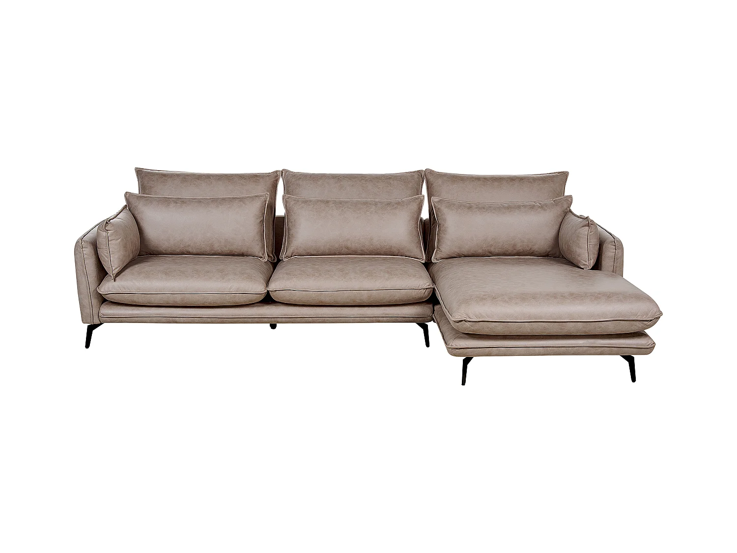 Canapé d'Angle Côté droite en Cuir PU Marron Clair 3 Places Rembourré Pieds Métal Gallo