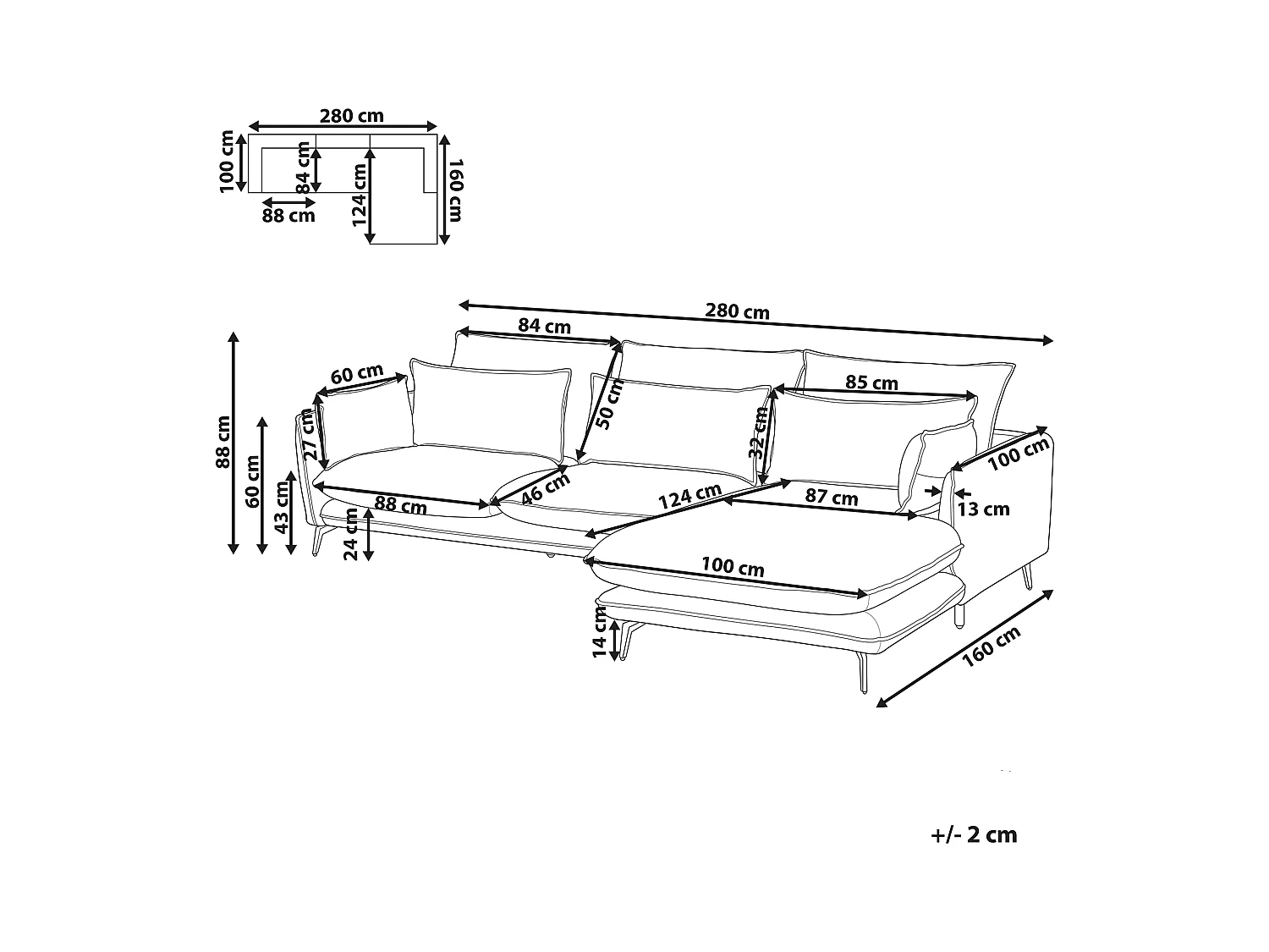 Canapé d'Angle Côté droite en Cuir PU Marron Clair 3 Places Rembourré Pieds Métal Gallo
