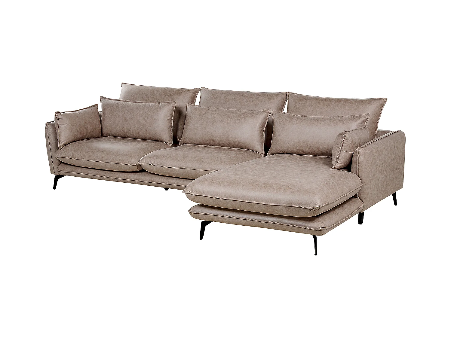 Canapé d'Angle Côté droite en Cuir PU Marron Clair 3 Places Rembourré Pieds Métal Gallo