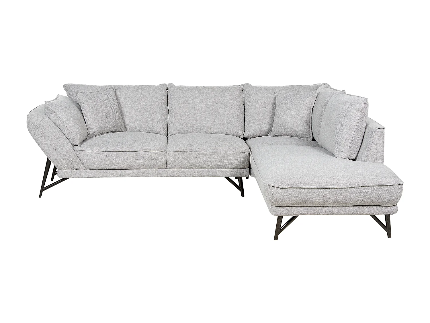 Canapé d'Angle Côté droite en Lin Gris Clair 3 Places Rembourré Pieds Métal Elga