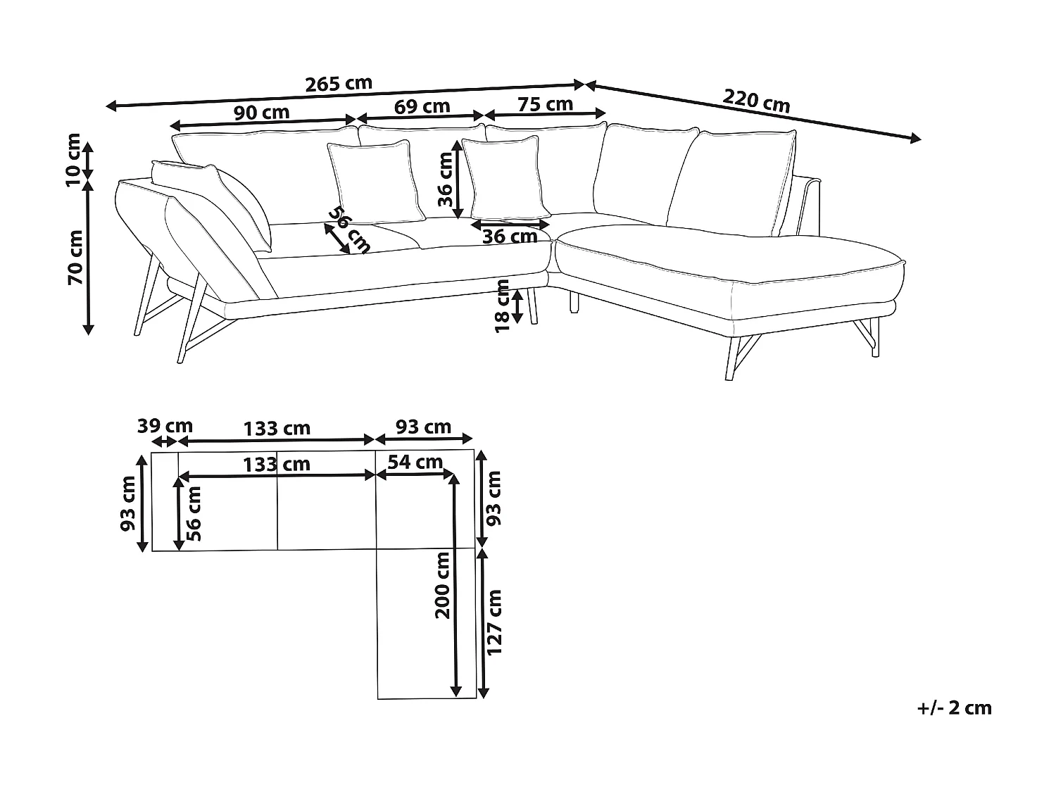 Canapé d\'Angle Côté droite en Lin Gris Clair 3 Places Rembourré Pieds Métal Elga