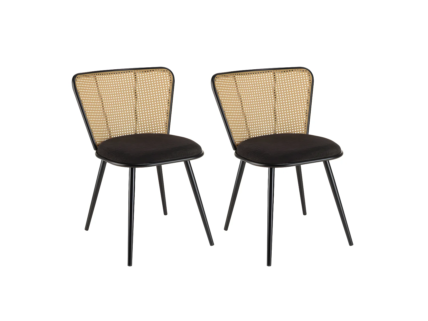 LEA - Lot de 2 chaises assise tissu noir large dossier effet cannage