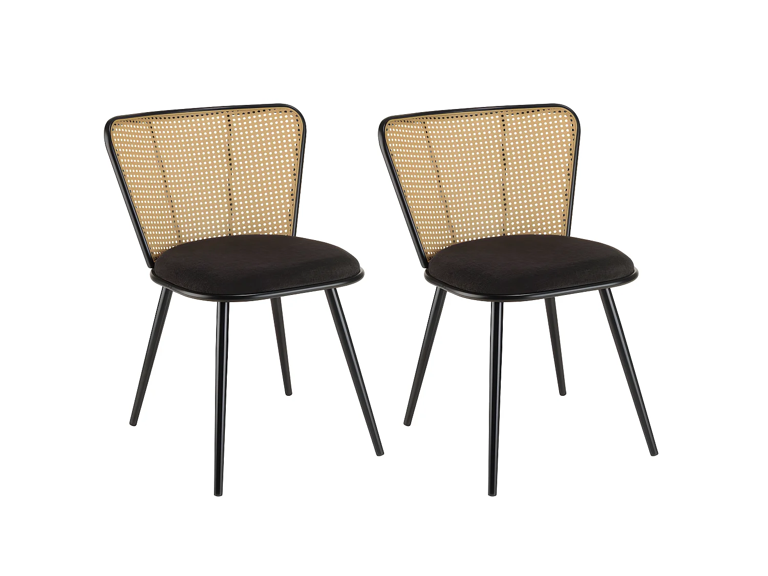 LEA - Lot de 2 chaises assise tissu noir large dossier effet cannage