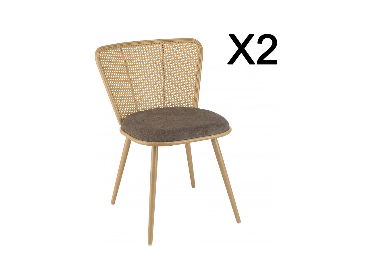 LEA - Lot de 2 chaises assise tissu taupe large dossier effet cannage