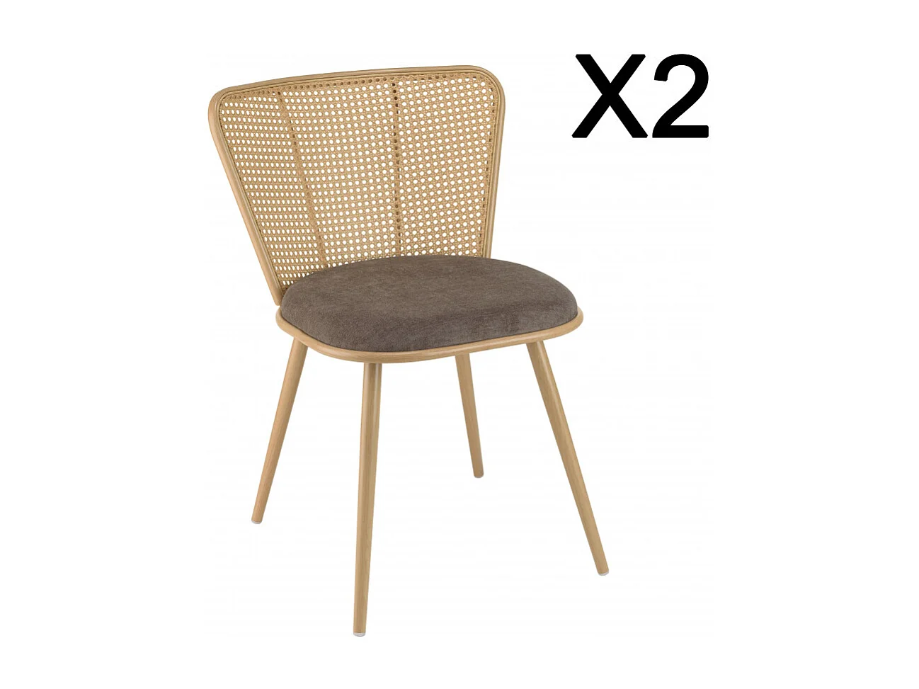 LEA - Lot de 2 chaises assise tissu taupe large dossier effet cannage