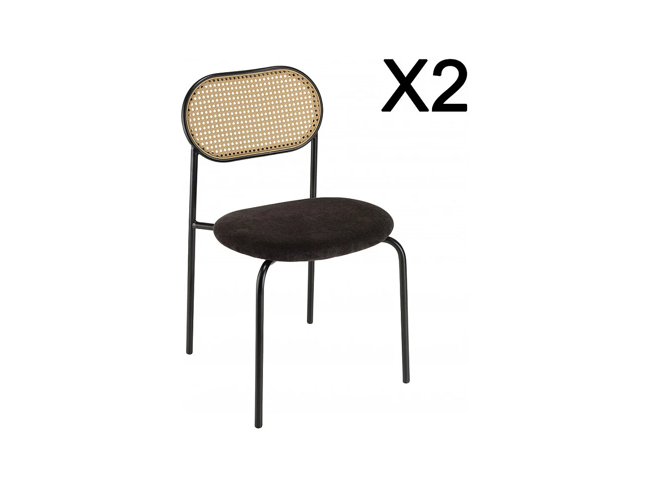 LEA - Lot de 2 chaises assise tissu noir dossier effet cannage