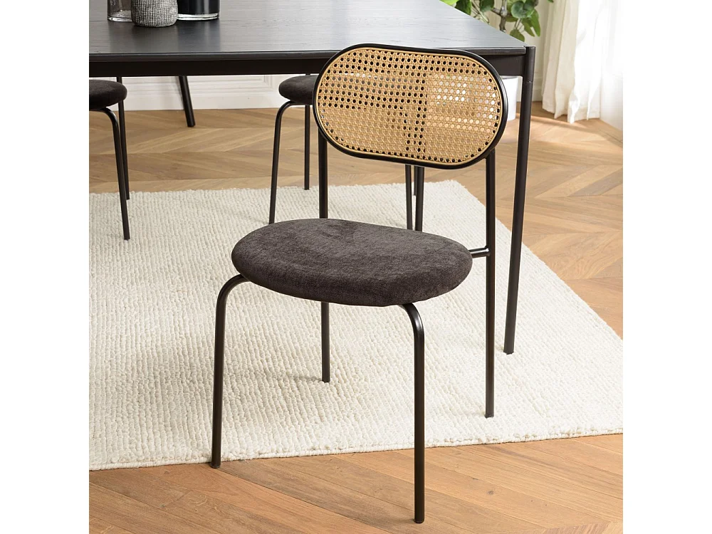 LEA - Lot de 2 chaises assise tissu noir dossier effet cannage