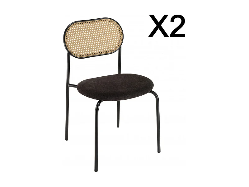 LEA - Lot de 2 chaises assise tissu noir dossier effet cannage
