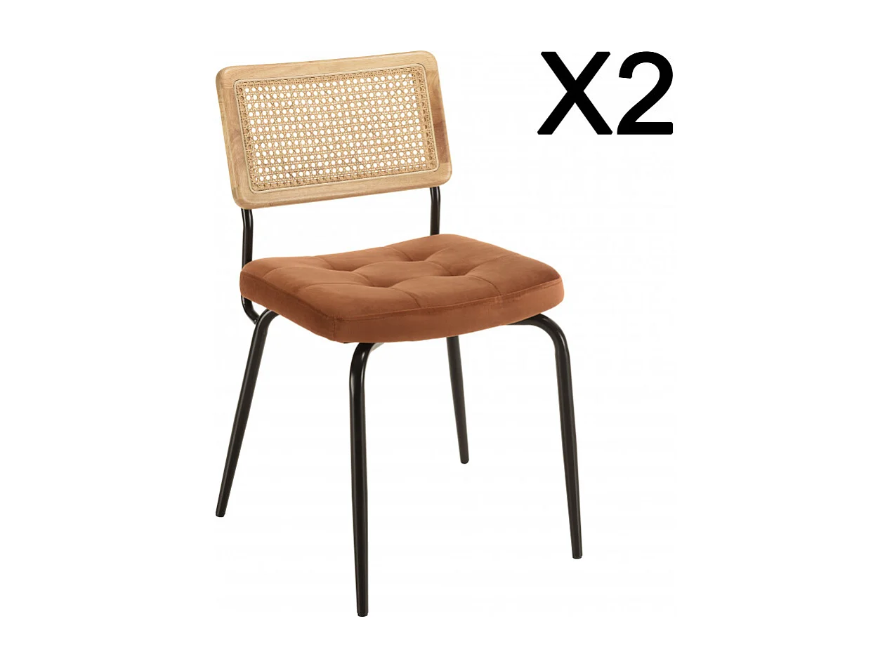 AGATHE - Lot de 2 chaises dossier rotin assise velours orange
