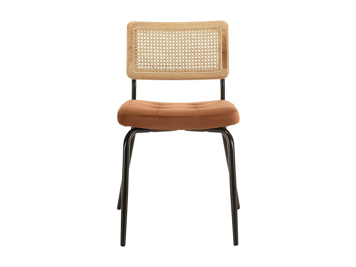 AGATHE - Lot de 2 chaises dossier rotin assise velours orange