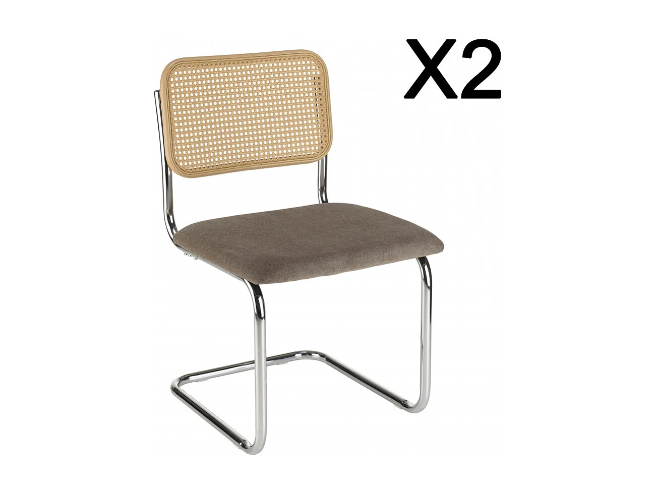 LEA - Lot de 2 chaises assise tissu taupe dossier effet cannage
