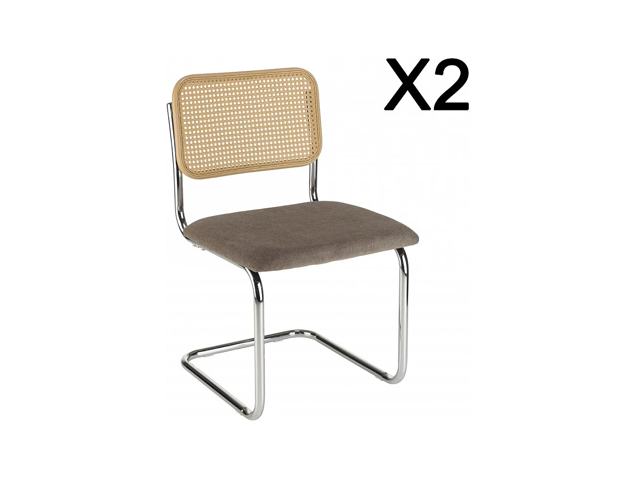 LEA - Lot de 2 chaises assise tissu taupe dossier effet cannage